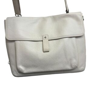 Levenger white leather messenger briefcase laptop bag